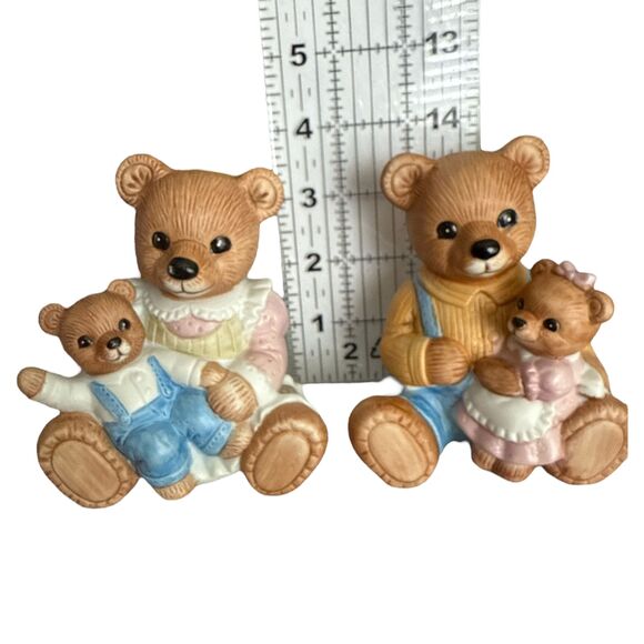 Parent & Child Teddy Bear Figurines Set of 2 Ceramic 1444 Vintage Pastel Bears - Picture 2 of 10